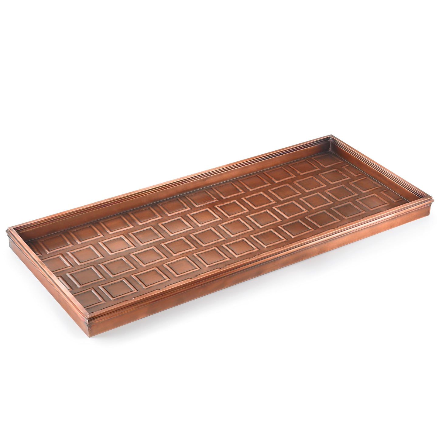 Good Directions Large Boot Tray, Squares Multi-Purpose All Weather Decorative Boot Tray, Shoes, Plants, Garage, Patio Door, Pet Bowls, 34 inch Entry Indoor Shoe Tray, Copper Finish