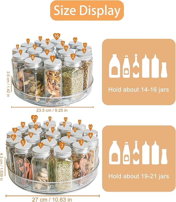 Clear Lazy-Susan Turntable Cabinet-Organizer – 2-Pack 9-Inch Spice Rack Storage for Fridge Refrigerator Pantry