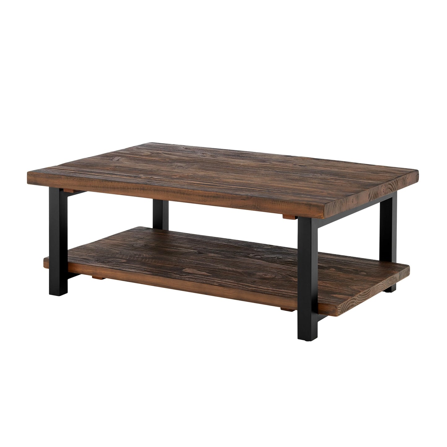 Alaterre Furniture Pomona Living Room 48 Inch Rectangular Solid Wood Coffee Table with Storage Shelf & Metal Legs – Rustic Industrial Farmhouse Large Living Room Table (Rustic Brown)