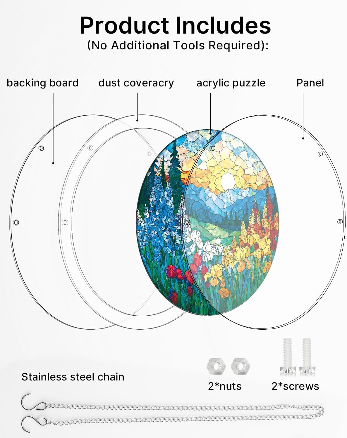Acrylic Puzzles Suncatcher Window Hanging, Blossom Sea Puzzle, Acrylic Suncatcher for Doors Garden, Mother's Day Christmas Birthday Gifts for Women Men (M - 8.2 * 8.2 in)