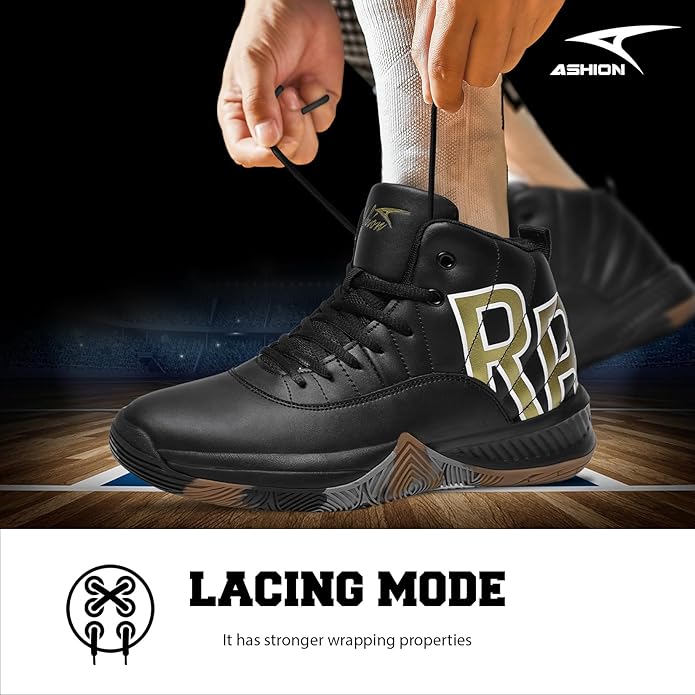 ASHION Mens Basketball Shoes High Top Streetball Lightweight Outdoor Sneakers Cushioning Shoes for Sport Athletic Fitness