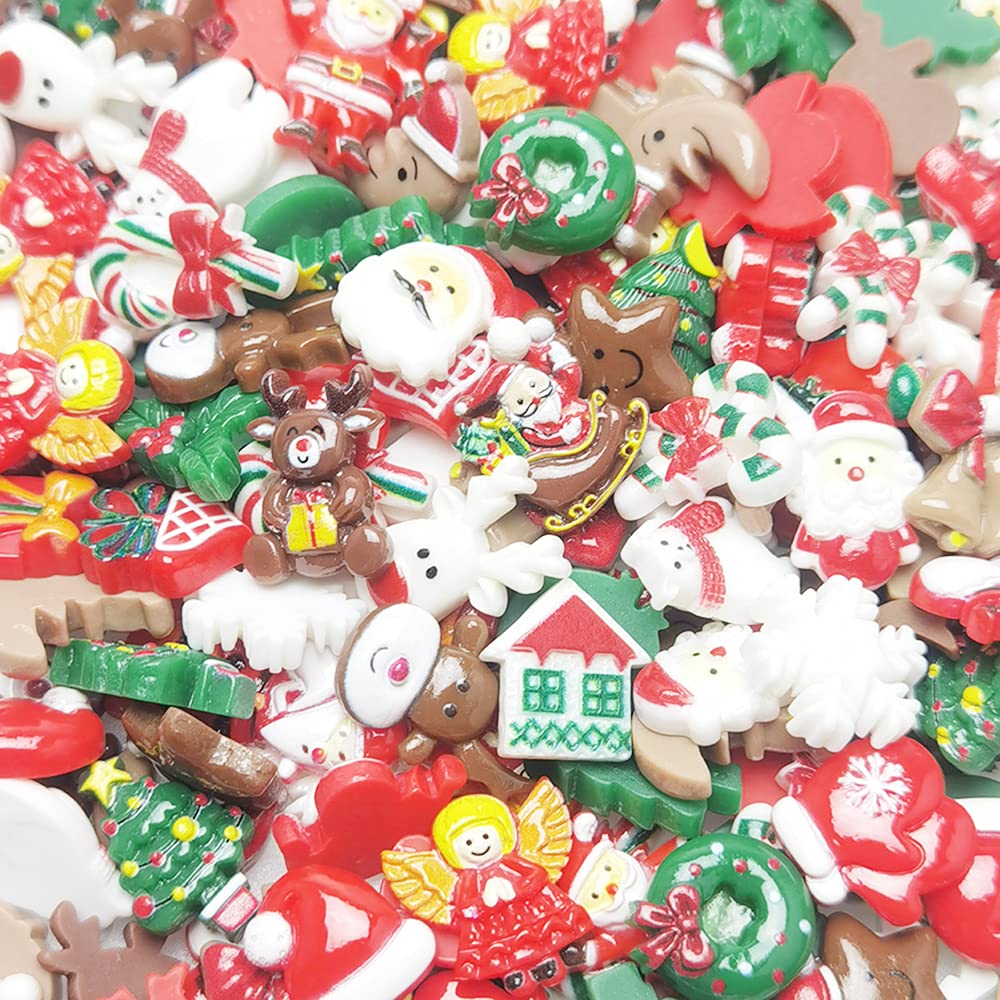 LibiIine 100pcs Mix Lots Flatback Resin Buttons Flat Back Scrapbooking Resin Flatback Craft (Christmas Lots)