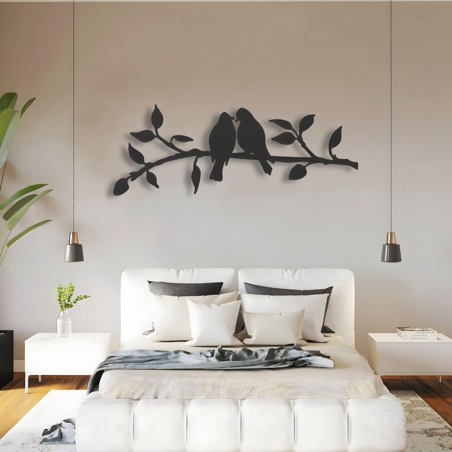 Birds on Branch Metal Wall Art, Love Birds Branch Sculpture, Minimalist Nature Design for Living Room, Bedroom, Patio Modern Gift for Bird Lovers and Couples,Metal Bird Wall Decor (24" X 9" | 60 X 22cm)