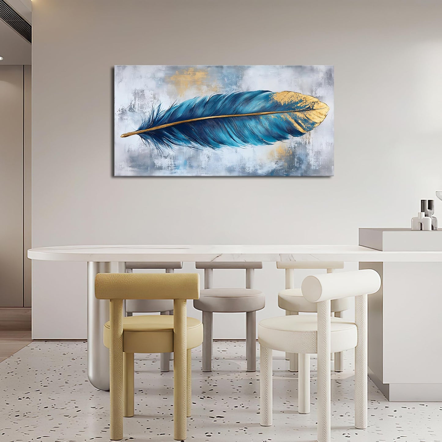 Blue Feather Large Wall Art for Living Room Modern Wall Decor for Bedroom Feather Pictures Feather Painting Framed Large Canvas Art Ready to Hang 30"x60"