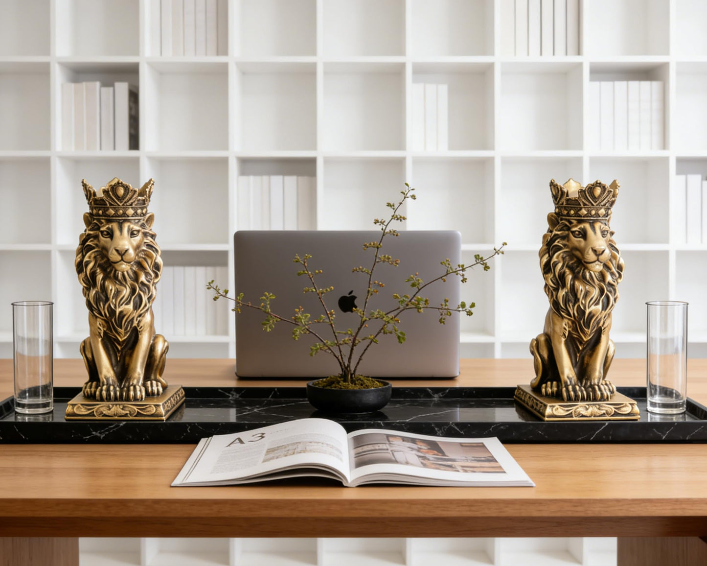 AMOIENSIS Retro Crown Lion Statue Home Decor Sculpture for Living Room, Office, 9 Inch Regal Figurine Strength Symbol Gift for Leos & Lion Enthusiasts