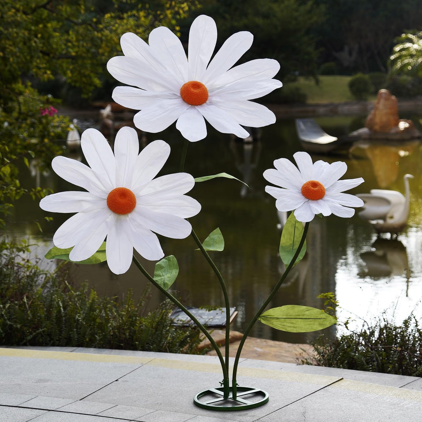 ZEYEXE Giant Flower for Decoration,Large Faux Daisy with Stand,Giant Artificial Flowers Decor Oversized Paper Flowers for Garden Party,Home,Weddings,Event & Commercial Display (White)