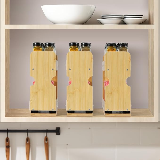 2 Tier Pull Out Spice Rack Organizer, Bamboo Sliding Spice Rack for Kitchen Cabinet, (4.4" W x 10.6" D x 10.4" H) Spice Storage, Pantry Organization