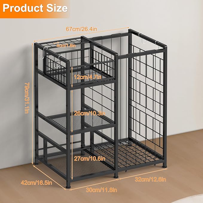 HEOMU Sports Equipment Organizer with Elastic Cords and 4 Hooks, Metal Garage Ball Organizer for Indoor Outdoor, Ball Storage Rack with Basket for Sports Gear and Toys, Black