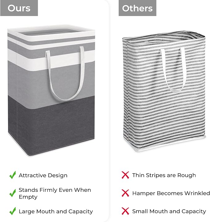 HomeHacks 4-Pack Large Laundry Basket, Waterproof, Freestanding Laundry Hamper, Collapsible Tall Clothes Hamper with Extended Handles for Clothes in the Dorm and Family-(Gradient Grey, 88L)