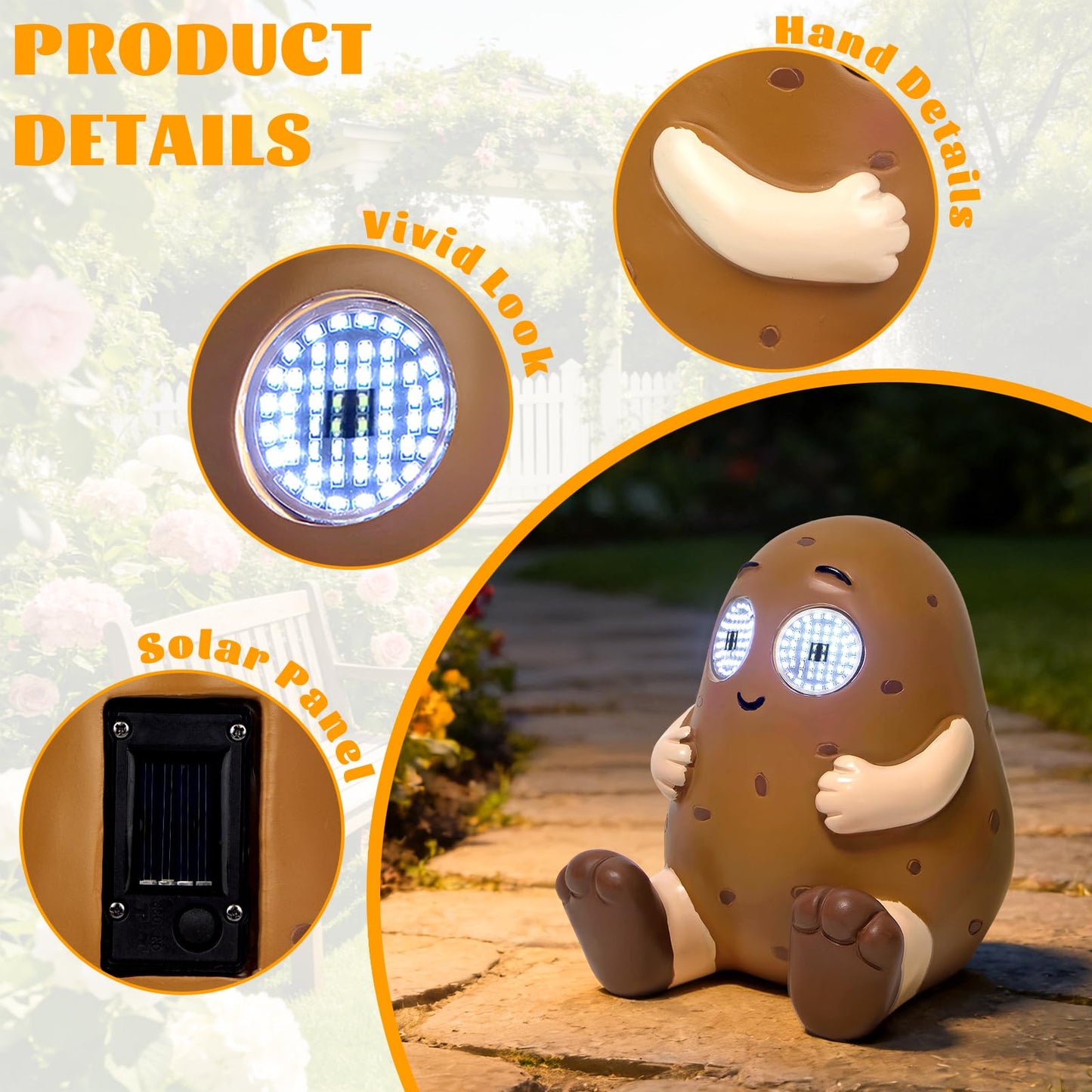 PaLuQiYa Solar Garden Statue,Cute Outdoor Statue with LED Light, Outdoor Decor for Patio,Balcony,Yard,Lawn Ornament,Birthday Gifts for Mom Grandma (Patato)