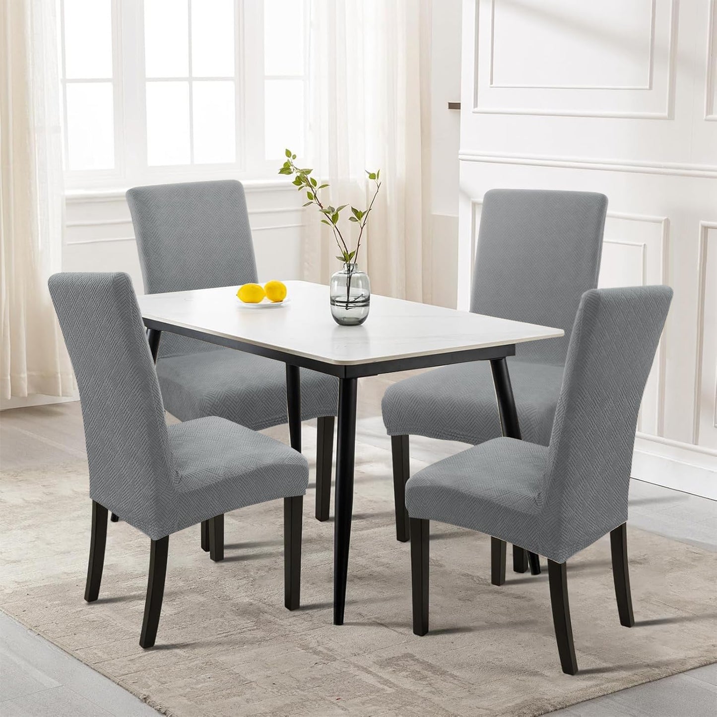YSTELLAA Chair Covers for Dining Chairs, Stretch Chair Covers Set of 4, Parson Chair Slipcovers Removable Washable Kitchen Chairs Seat Covers,Light Gray