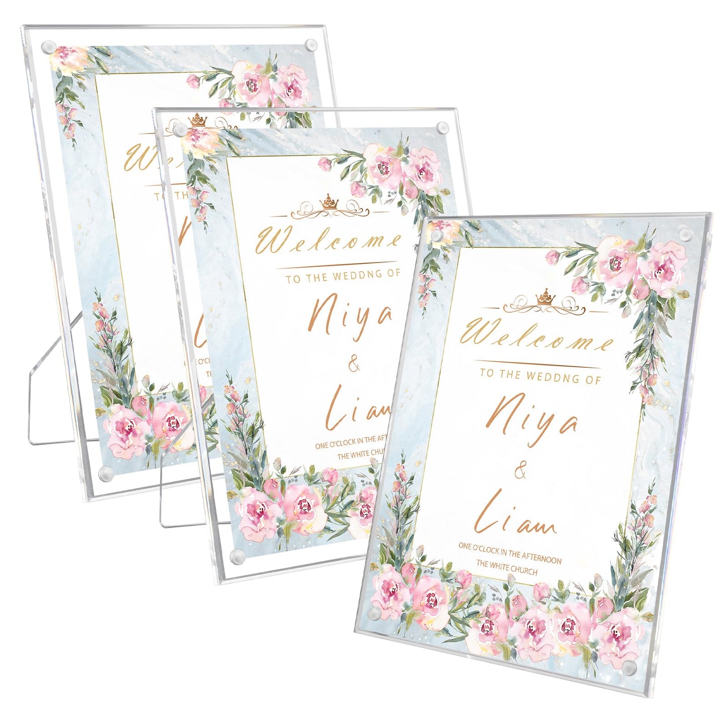 3 Pack 6x8 Acrylic Picture Frames With Stand, Floating Effect Size: 5x7 or Smaller, Frameless Frame With Strong Magnets, for Wedding Sign Reception, Decoration, Photos and Art Display