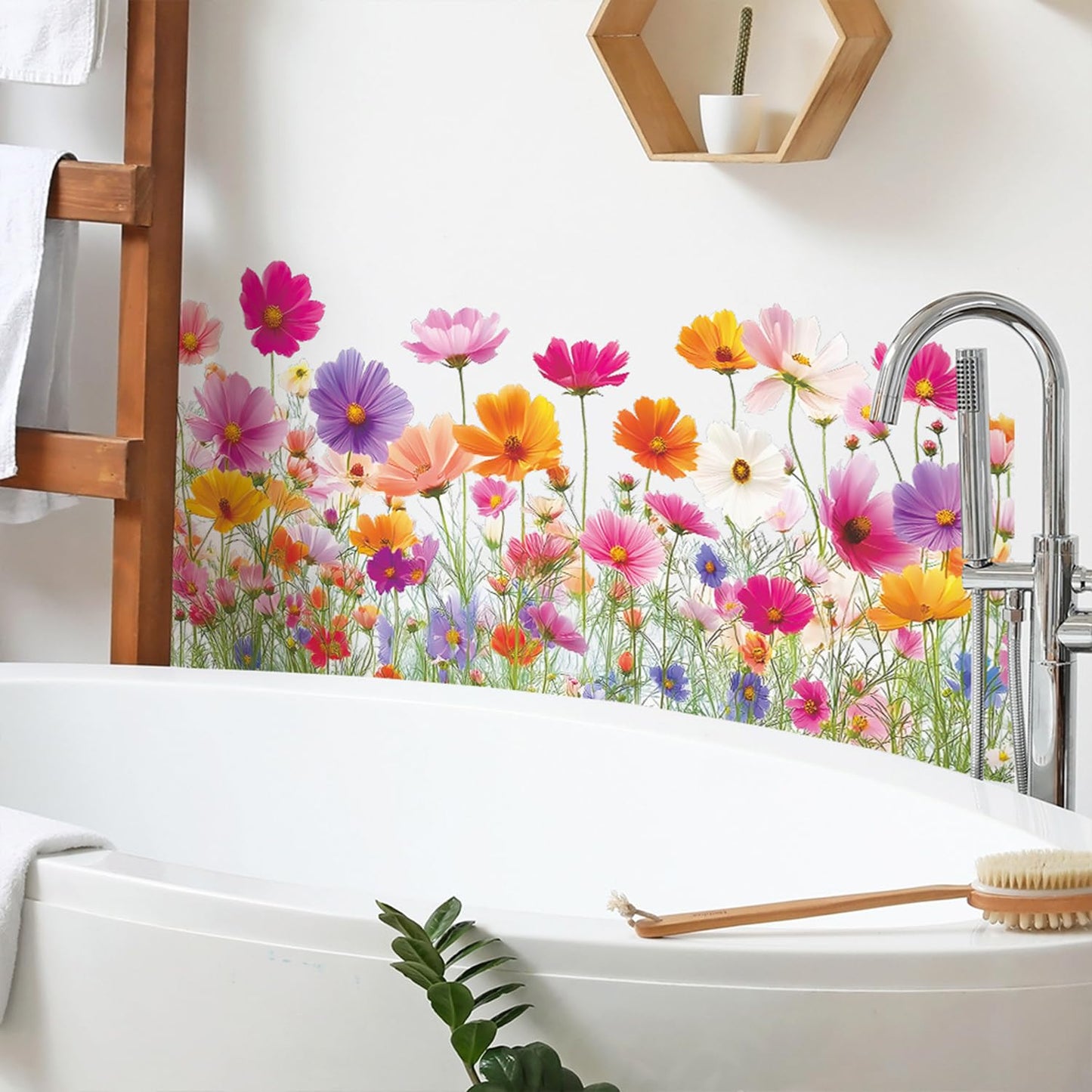 2 Sheets Flower Wall Decals Removable Spring Summer Peel and Stick Wall Stickers Vinyl Waterproof Floral Wall Decor for Bedroom Living Room Bathroom Classroom Kitchen Decorations