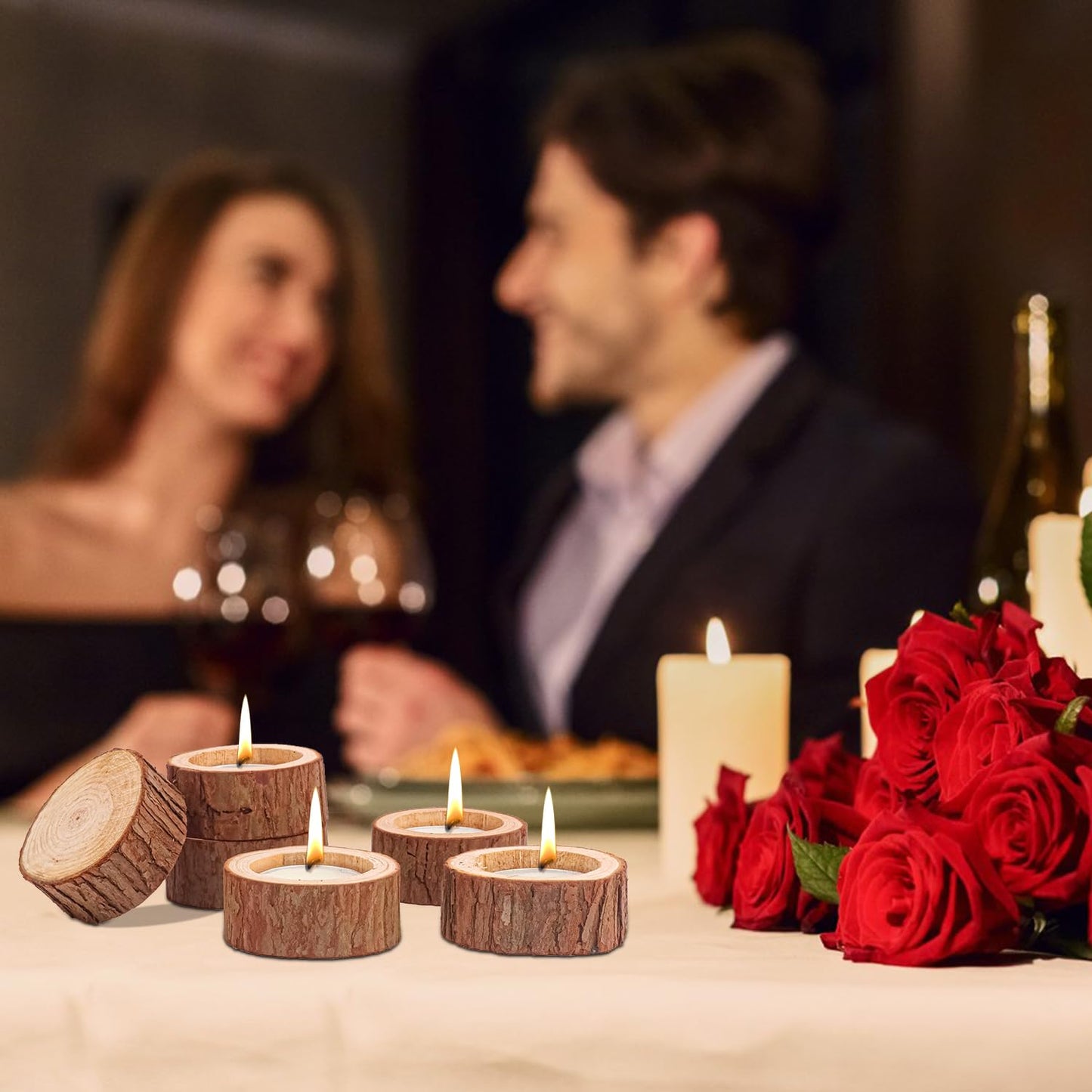 kukmakri 50 Pack Wooden Tealight Candle Holders – Exquisite 2-2.36 Inch Wood Votive Tealight Holder for Wedding, Event, and Home Decoration