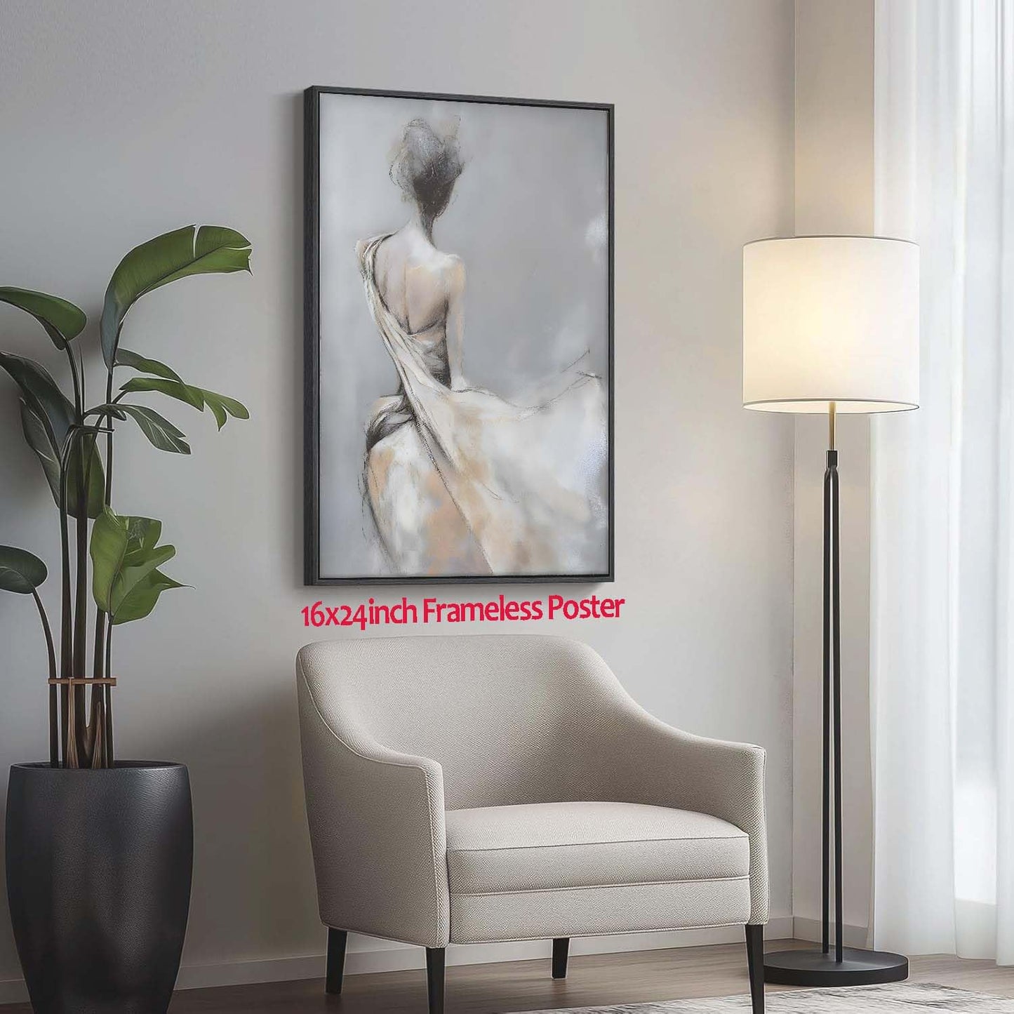 BACKYMRJCART Abstract Woman Silhouette Canvas Wall Art Grey Abstract Painting Lady Art Print Bathroom Wall Decor for Modern Living Room Office Woman Silhouette Painting 16x24in Unframed