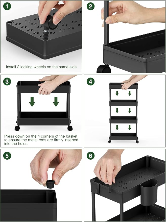 LEHOM Slim Rolling Storage Cart - 4 Tiers Bathroom Organizer Utility Cart Slide Out Storage Shelves Mobile Shelving Unit for Kitchen, Bedroom, Office, Laundry Room, Small Narrow Spaces（7.1" W+Black）