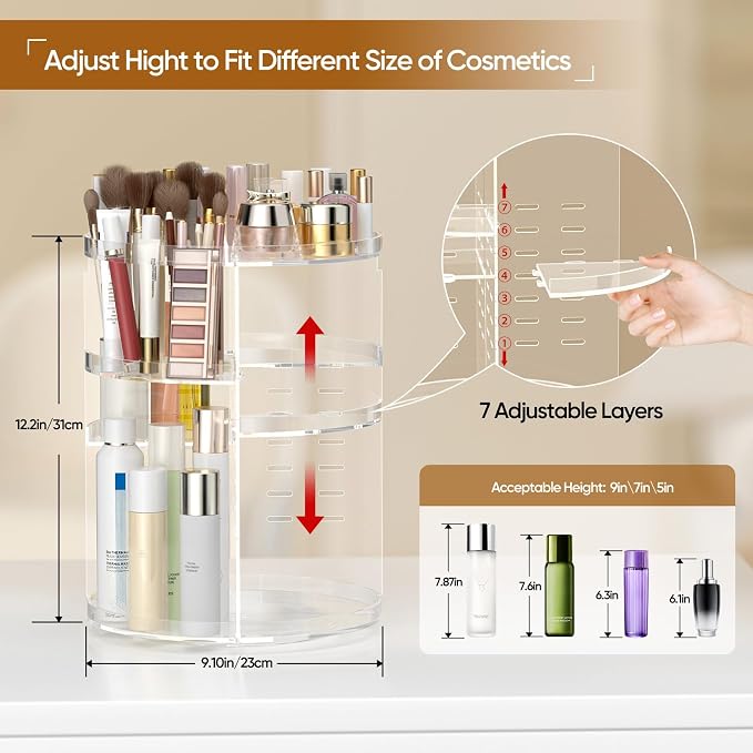 Awenia Makeup Organizer 360-Degree Rotating, Adjustable Makeup Storage, 7 Layers Large Capacity Cosmetic Storage Unit, Fits Different Types of Cosmetics and Accessories, Plus Size