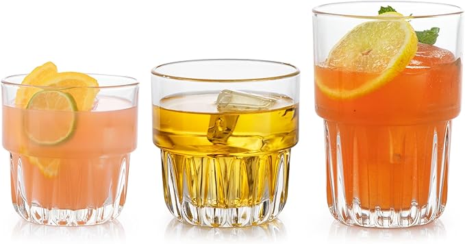 Libbey Everest Stackable Glassware Set, 12-Piece Mixed Drinkware with 9 oz Small Rocks, 12 oz Large Rocks, and 14 oz Tall Juice Glasses, Durable Lead-Free Restaurant-Quality Glass