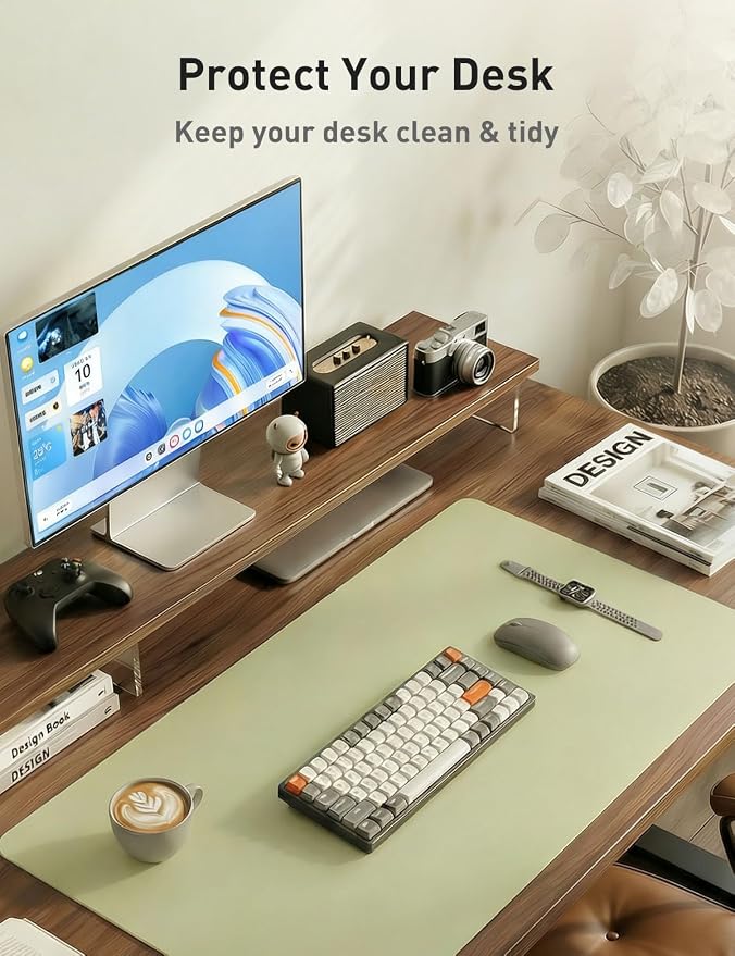 Aothia Faux Leather Desk Mat - Non-Slip PU Leather Desk Blotter, Waterproof Writing Surface, Large Desk Pad for Office & Home (Grass Green, 55" x 17")