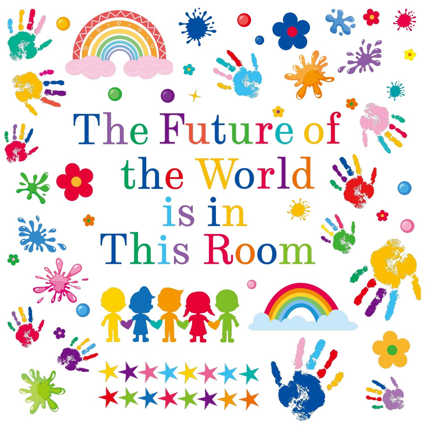AOWDIAO Inspirational Kids Classroom Wall Decals – The Future of the World Is in This Room Quote – Peel and Stick Vinyl Sticker for School, Nursery and Playroom Decor