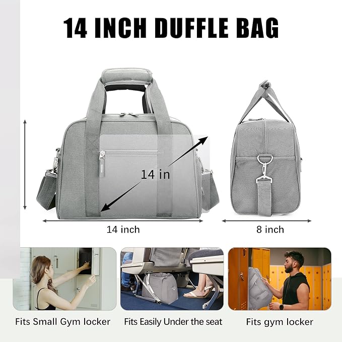 SeaRock 14 inch Small Gym Bag, Mini Duffel Bag for Women & Men, Carry On Lightweight for Travel Sport - Gray