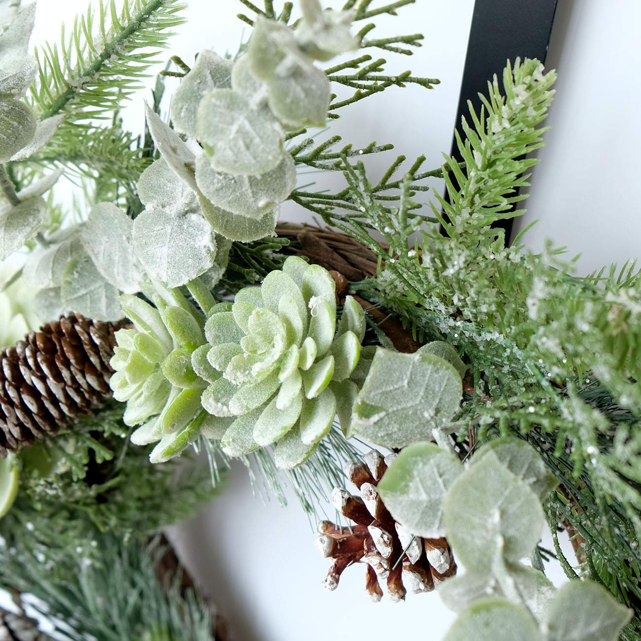 Idyllic 22 Inch Greenery Winter Wreath with Snowy Pine Cones and Succulent Plants - Large Christmas Wreath for Front Door, Rustic Farmhouse Pine Wreath for Indoor Outdoor Decor