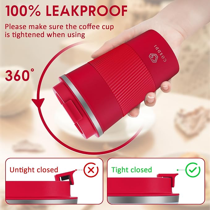 CS COSDDI 12 oz Stainless Steel Vacuum Insulated Tumbler - Coffee Travel Mug Spill Proof with Lid - coffee Cup for Keep Hot/Ice Coffee,Tea and Beer (Red)
