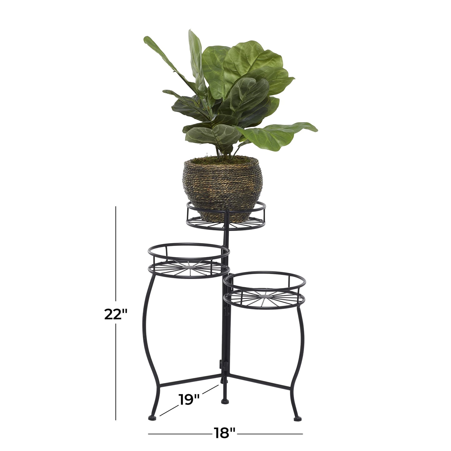 Deco 79 Metal Starburst Indoor Outdoor Plantstand Indoor Outdoor 3 Tier Plant Shelf, Plant Stand 18" x 19" x 22", Black