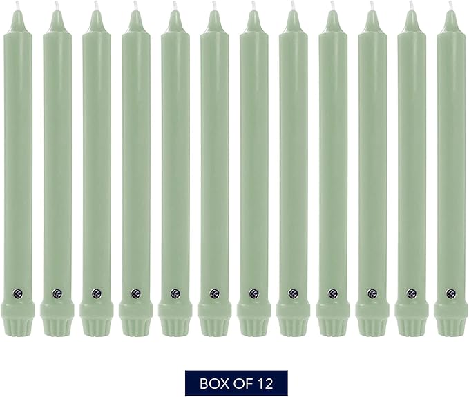 Colonial Candle Unscented Taper Candle, Classic Collection, Colonial Classic Green, 12 In, Pack of 12 - Up to 10 Hours Burn