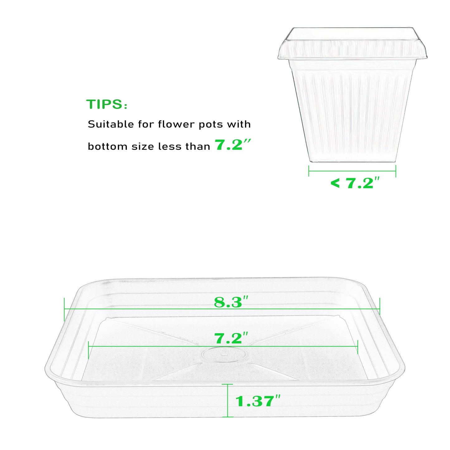 Feyvdzv 4 Pack Square Plant Saucer Tray 8 inch, 6 8 10 12 14 16 18 20 inch Heavy Duty Plastic Square Plant Saucers for Indoors Outdoor, Flower Planter Drip Trays for Pots, Seed Starting Tray