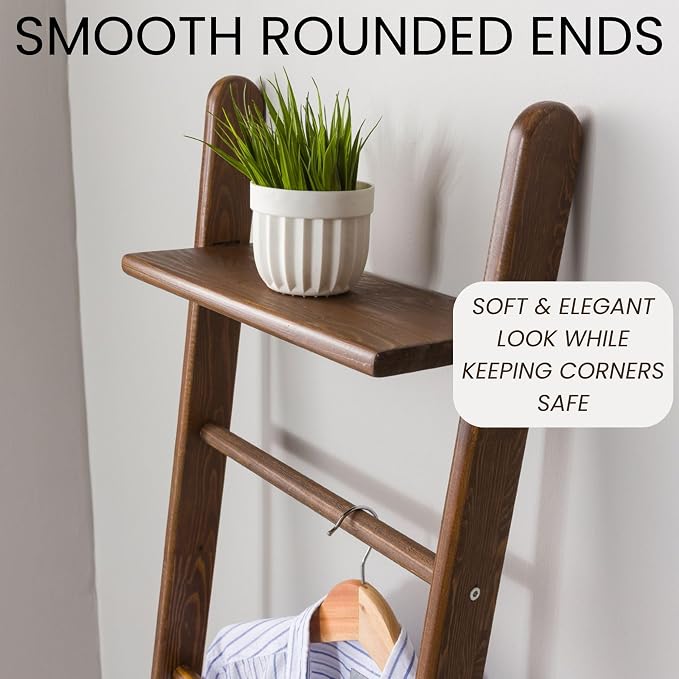 Solid Pine Wood Blanket Ladder for Living Room Bathroom Organizer Shelves, 7-Tier 5-Tier Freestanding Shelf, Freestanding Towel Rack Extra Storage, Wall-Leaning (Walnut, Large)