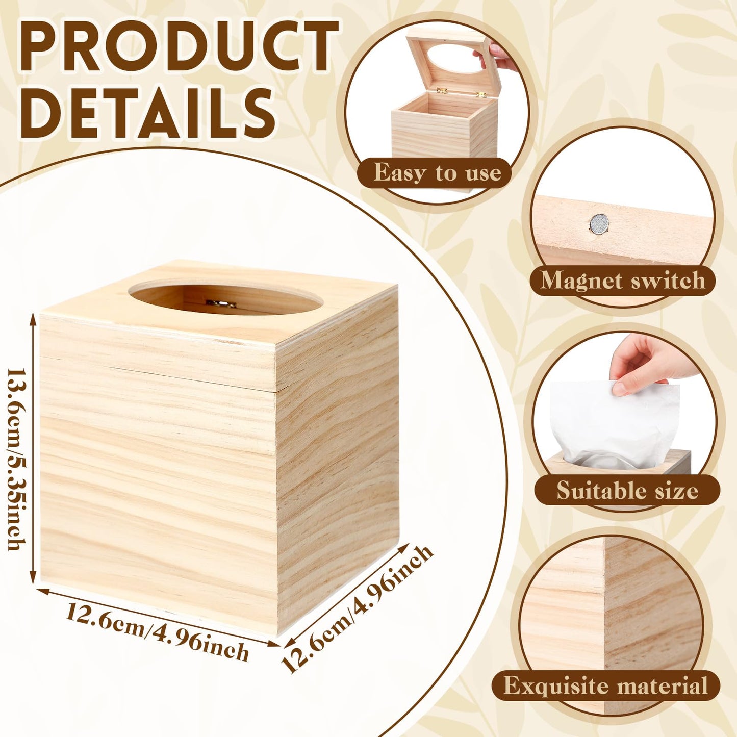 Wonderjune 6 Pcs Wood Tissue Box Cover for DIY Unfinished Wood Box Custom Design Square Wooden Tissue Cover Holder with Flip Opening Top for Arts Crafts Bathroom Decor Home Decor
