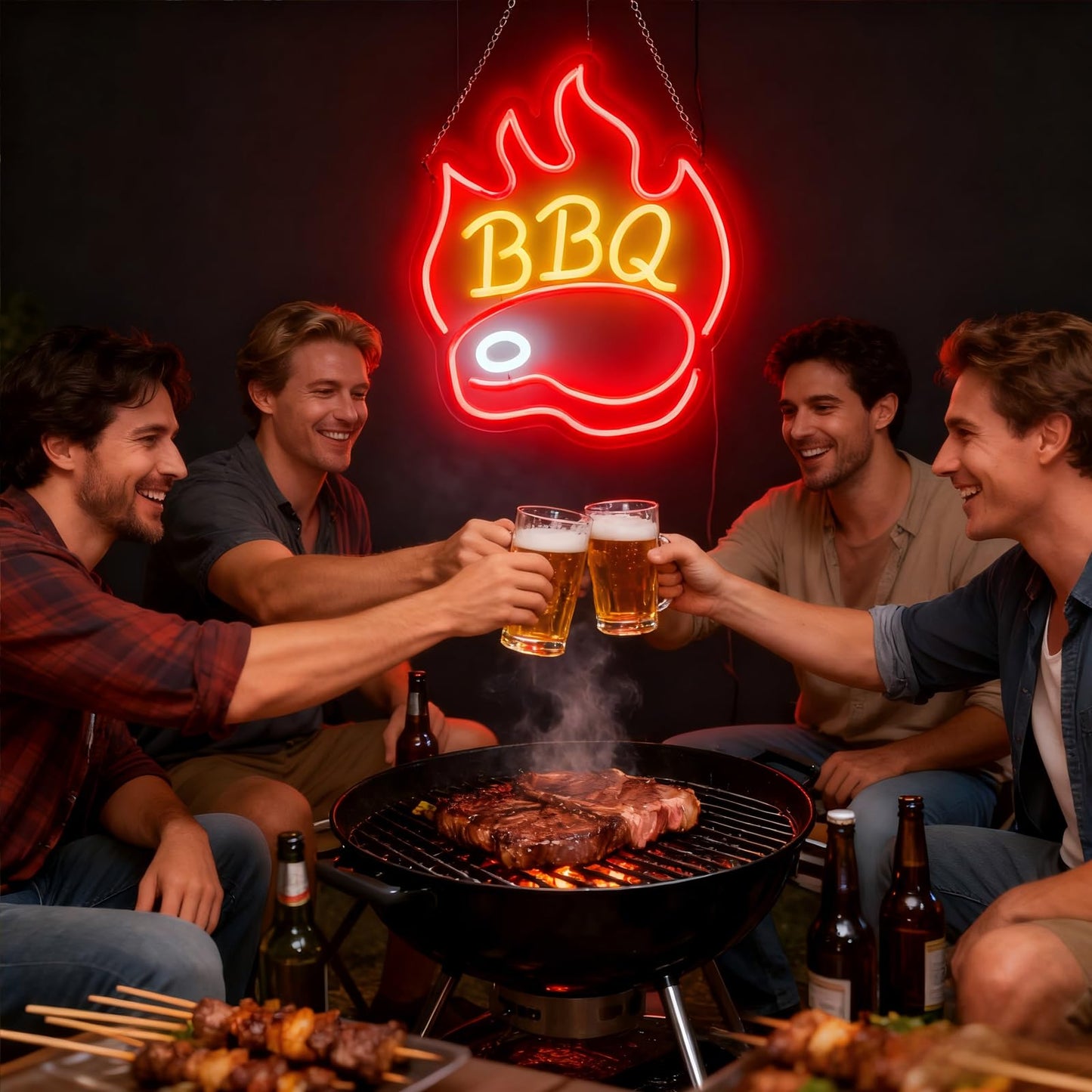 BBQ Neon Signs for Backdrop wall decor，Dimmable USB Powered,Barbecue Neon Light Up Home Party restaurant Grill Beer Bar Decoration Lights, Bright LED bbq sign (14.8"*12.2"in)