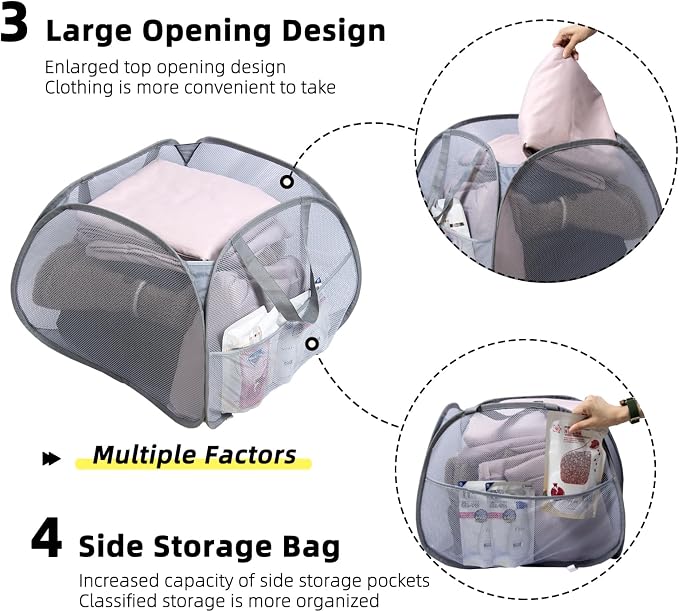 Collapsible Laundry Basket, 90L Foldable Pop Up Laundry Hamper with Handles, Mesh Dirty Clothes Hamper for Laundry, Bathroom, Kids Room, Dorm,Travel or Camping (Beige, 2PCS)
