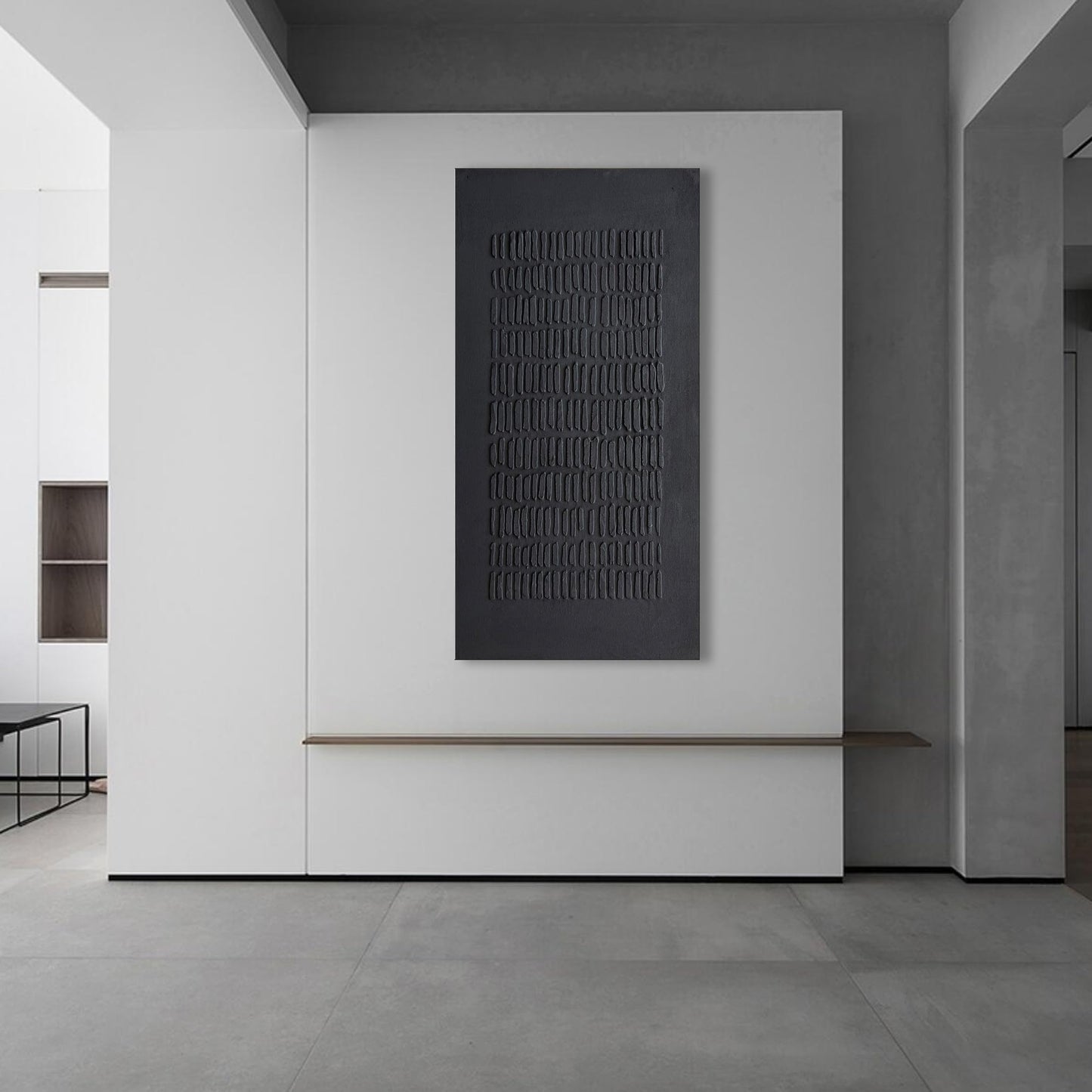 NANKAI Art Hand-Painted Black Thick Texture Abstract Art Oil Painting Contemporary Minimalist Style Art Living Room Office Corridor Wall Decoration Oil Painting 24x48 inches