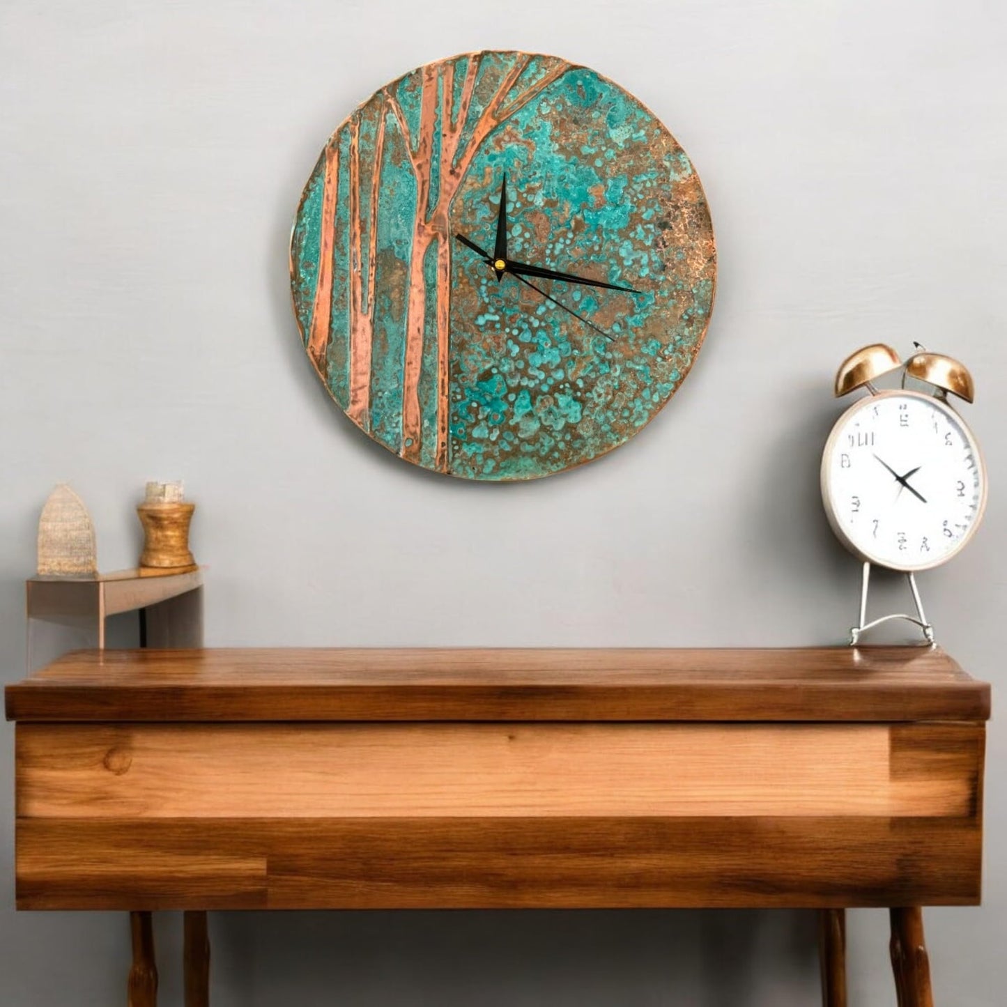 nooc art Handmade Copper Wall Clock Artisan Touch in Every Piece - Tree of Time Wall Decor Copper Clock for Living Room, Office, Kitchen & Bedroom (11 Inch)