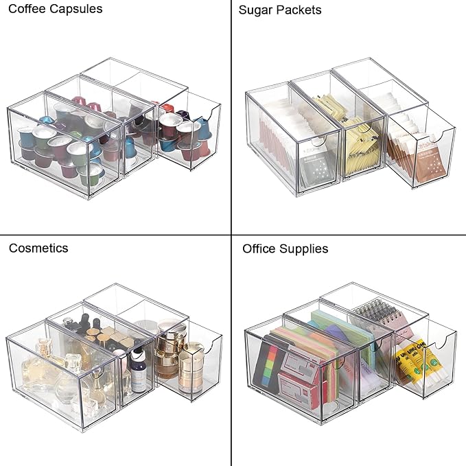 ELLDOO 3 Drawers Tea Bag Organizer, Clear Acrylic Stackable Tea Bag Storage Holder for Kitchen Pantry, Coffee Pod Snack Storage for Countertop Cabinet