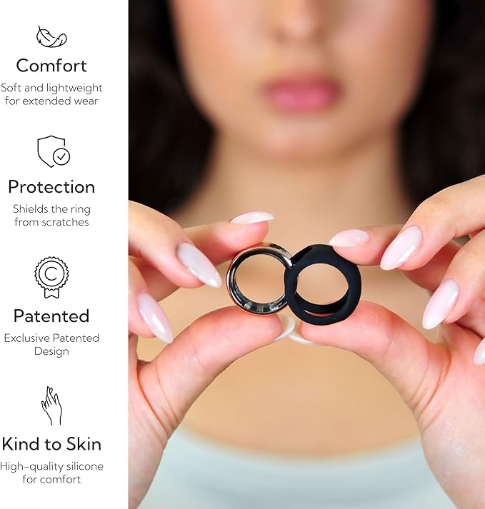 Rinfit Smart Ring Protector - Silicone Ring Enhancer for Active Lifestyle and Gym - StyleFit U.S. Design Patent - Black, Size 12