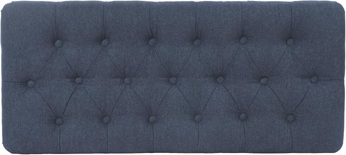 Homepop Home Decor | Tufted Ainsley Button Storage Ottoman Bench with Hinged Lid | Ottoman Bench with Storage for Living Room & Bedroom, Blue Woven