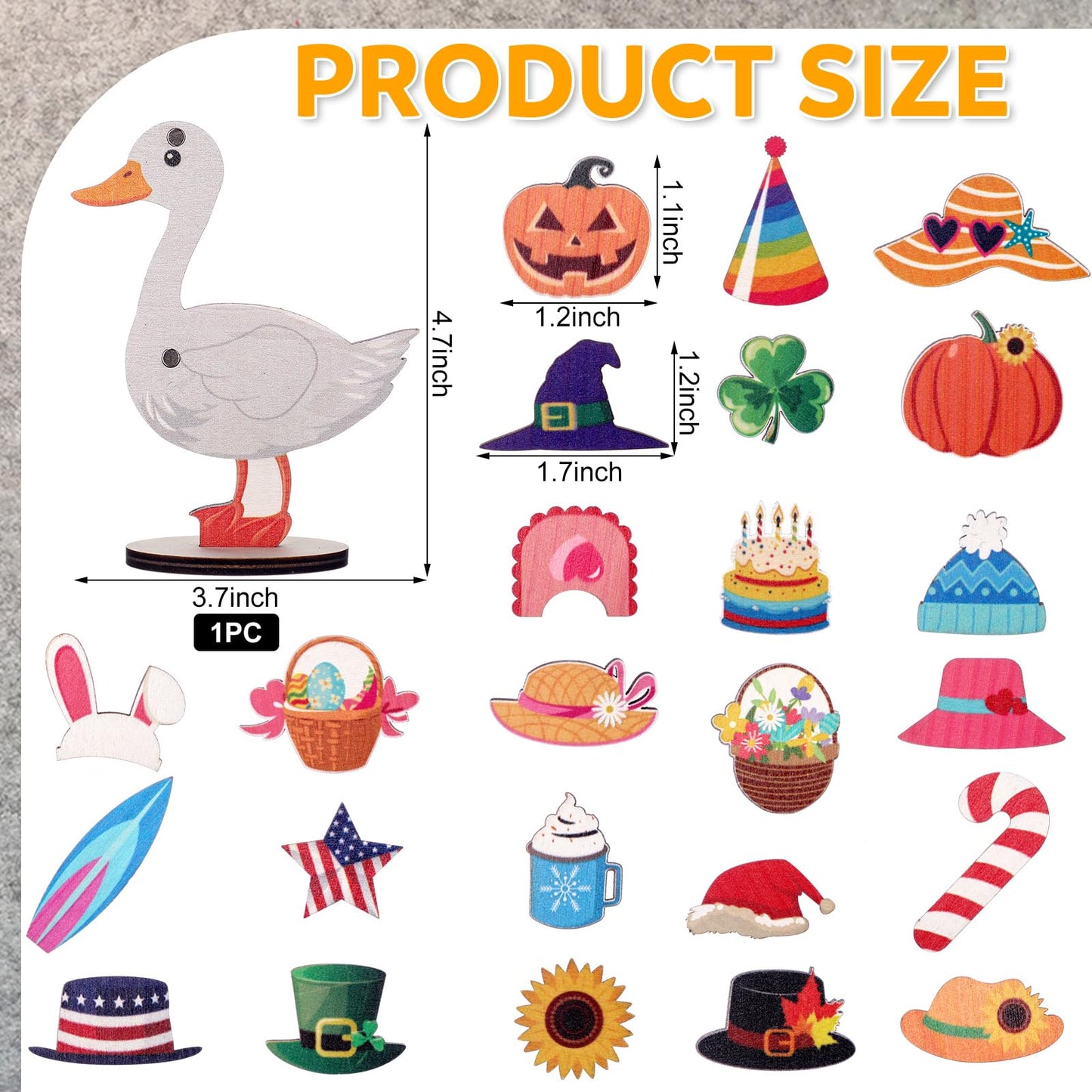 Amyhill 26 Pcs Holiday Interchangeable Desk Goose Decor Mini Wooden Seasonal DIY Goose Outfits with Magnetic All Season Table Centerpiece Signs for Table Desk Gift, 3.7 x 4.7 Inches