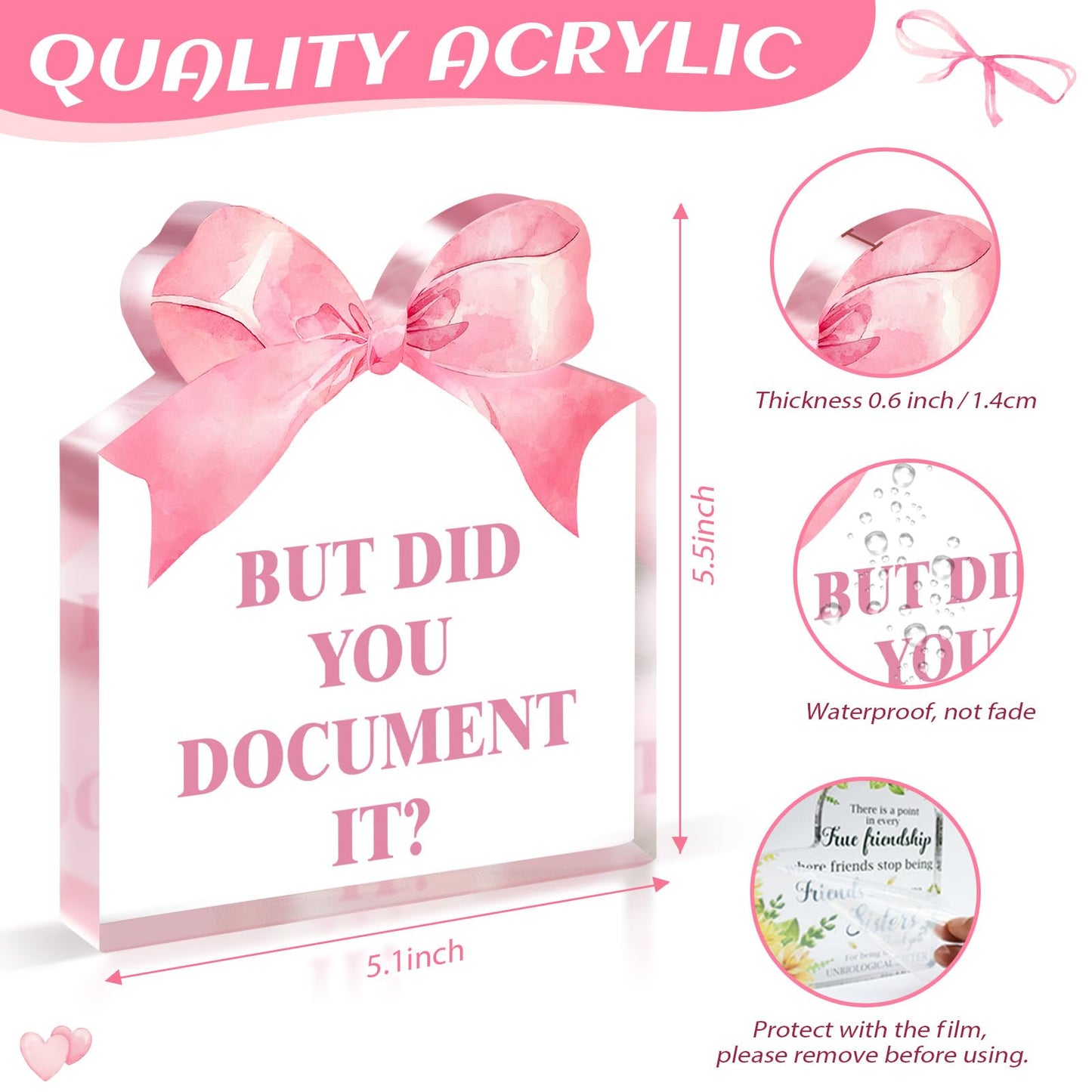 Pigort Pink Office Decor for Women - But Did You Document It -Funny Office Desk Decoration Gift for Colleague Boss Friend Teacher Coach Family 5.1x5.5inch