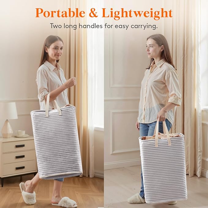 Lifewit 75L Large Collapsible Laundry Hamper, Tall Foldable Dirty Clothes Baskets Waterproof, Freestanding Design with Easy Carry Handles in Dorm Bedroom Bathroom College, Grey