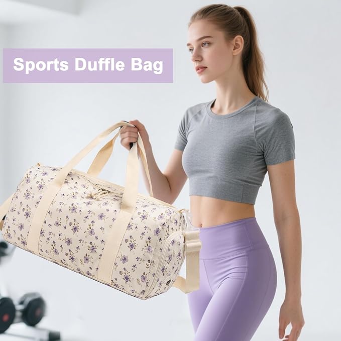 Duffle Bag for Gym Sports Women Girls Workout Travel Bag Weekender with Shoe Compartment and Wet Pocket