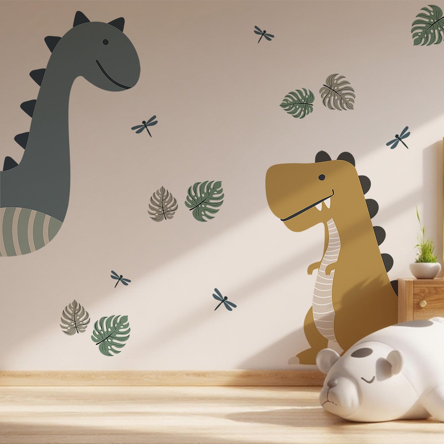 Large Dinosaur Wall Stickers,Cute Cartoon Dinosaur Art Decor,Peel and Stick Jungle Dino Wall Decals for Kids Boys Nursery Bedroom Playroom Daycare Classroom Baby Shower Birthday Party Decor Gifts