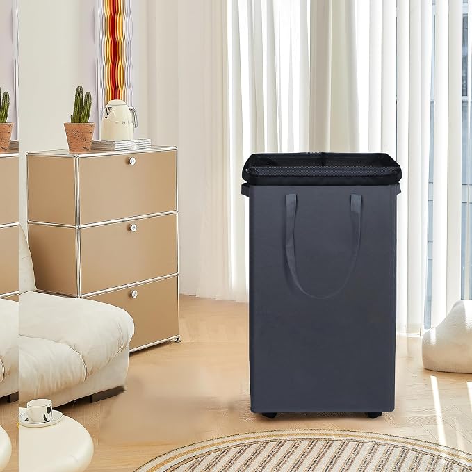 DOKEHOM 90L X-Large Laundry Basket with Removable Wash Bag on Wheels, Collapsible Rolling Laundry Hamper, Foldable Clothes Organizer, Folding Washing Bin (Grey)
