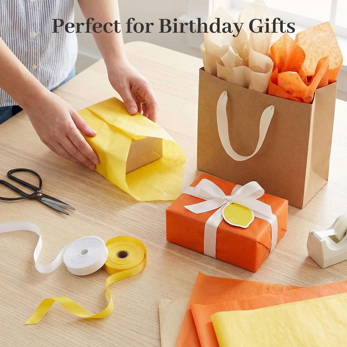 Koogel 112 Sheets Orange Tissue Paper, 20x14 Inch Yellow Tissue Paper for Gift Bags, Mother's Day DIY Crafts Gift Wrapping Decor