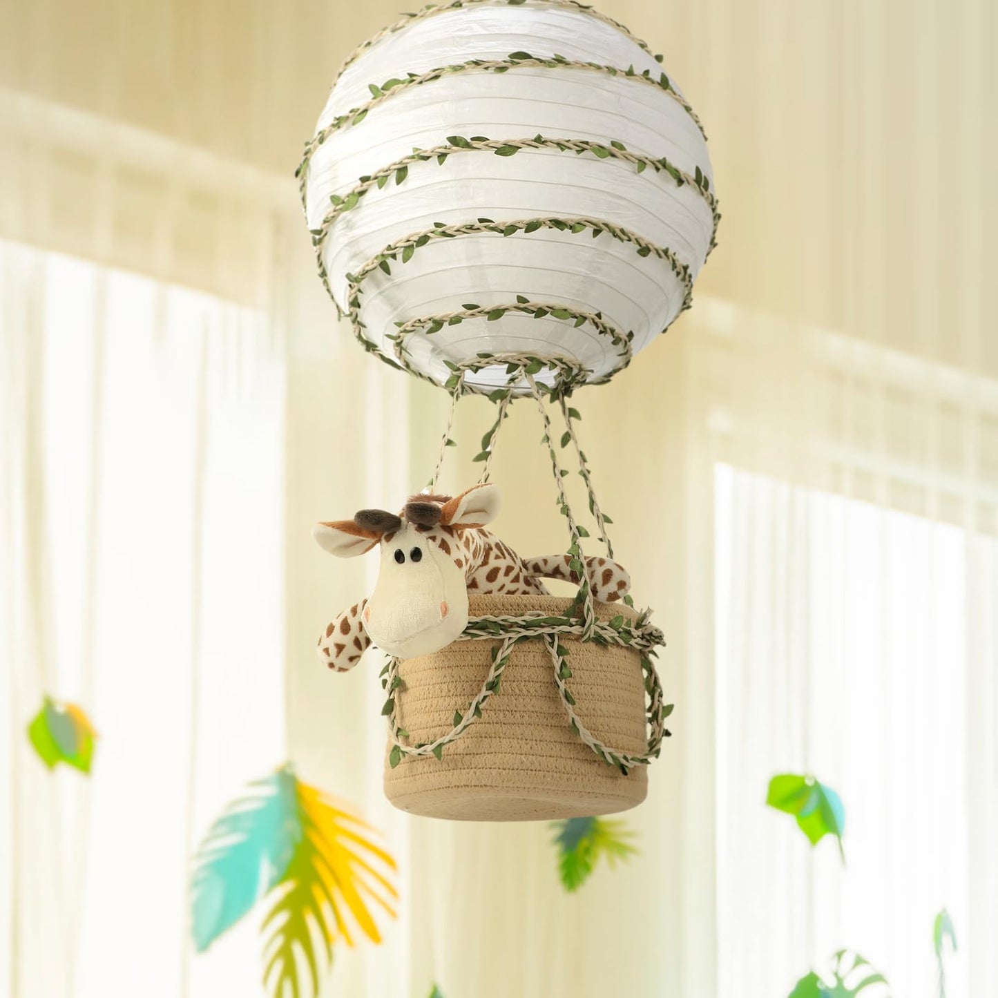 Rossesay Safari Hot Air Balloon Decor Handmade Jungle Hot Air Balloon Nursery Decor Lampshade Nursery Light Shade Include Giraffe for Hanging Room Birthday Party Baby Shower Decorations Gift