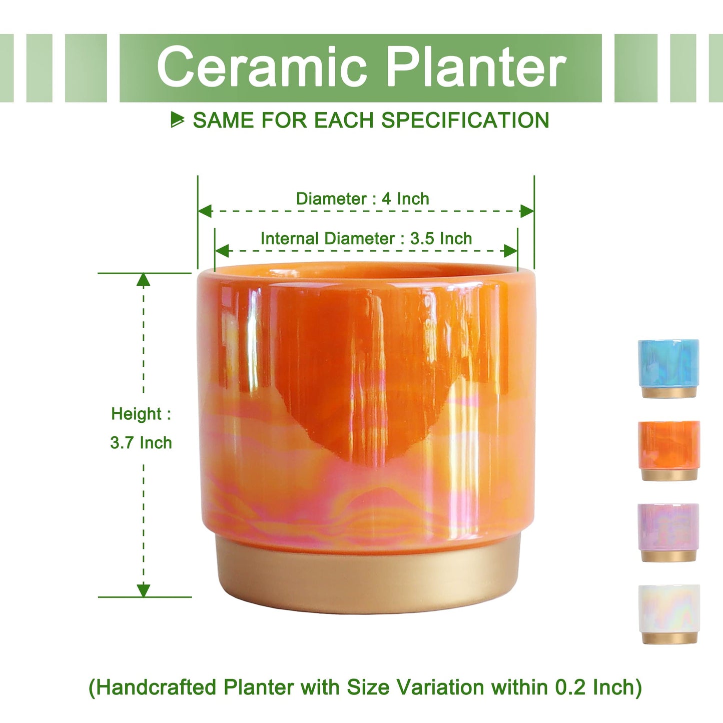 Gepege Succulent Pots for Plants, Succulent Planter with Drainage Holes, Ceramic Pot for Indoor Plant, Set of 4