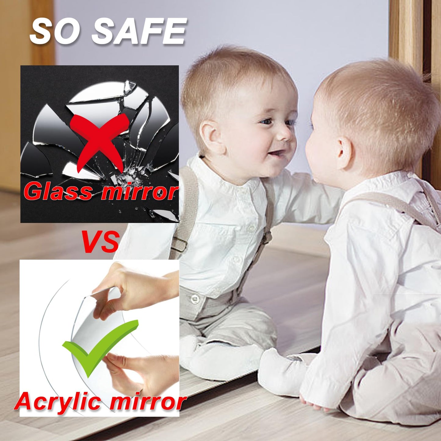 DHNMSYTLF 4 Pack Wall Mirror Full Length, 10 x 10 Inch Unbreakable Acrylic Mirror Tiles, Shatterproof Flexible Plastic Mirror Sheets for Bedroom Home Gym Door (4P 10"x 10")
