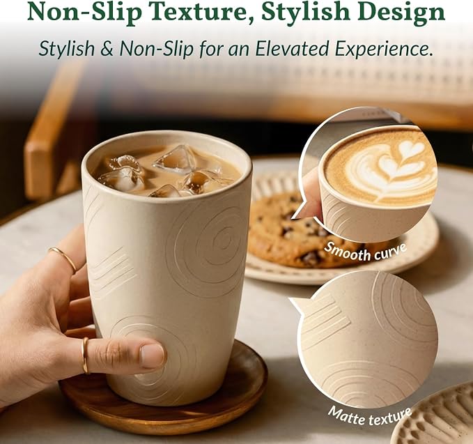 Homienly Wheat Straw Cups Unbreakable Plastic Cups Reusable Drinking Cups for Kitchen, Camping, Picnic, RV, Microwave & Dishwasher Safe Tumblers 16 oz Cups for Kids, Water, Juice, Set of 6 (Multi)